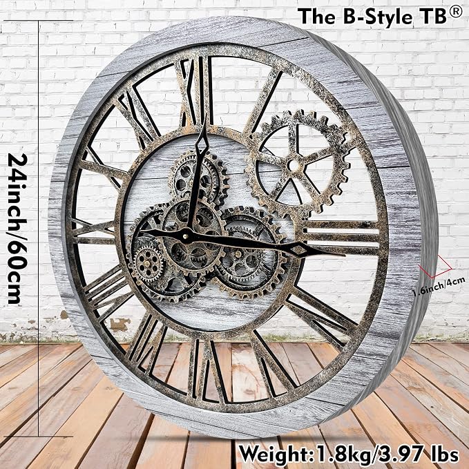 The B-Style Large Wall Clock 24 inch Moving Gear Wall Clock Oversized Vintage - Image 6