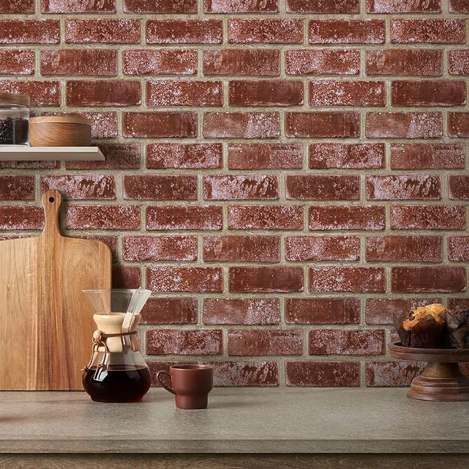 COMSTICKC 3D Red Brick Wall Panels Peel and Stick Tiles, Small Size Thin PVC - Image 2
