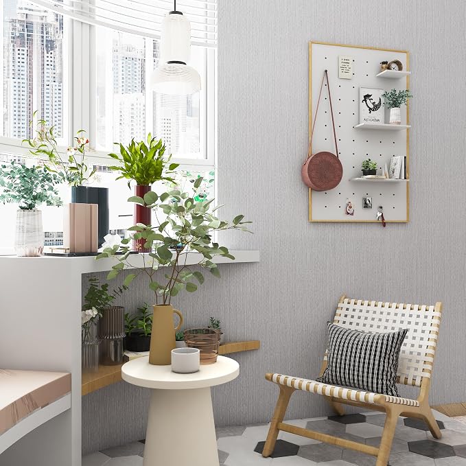 Grasscloth Peel and Stick Wallpaper Textured Gray Fabric Wallpaper Faux Linen - Image 5