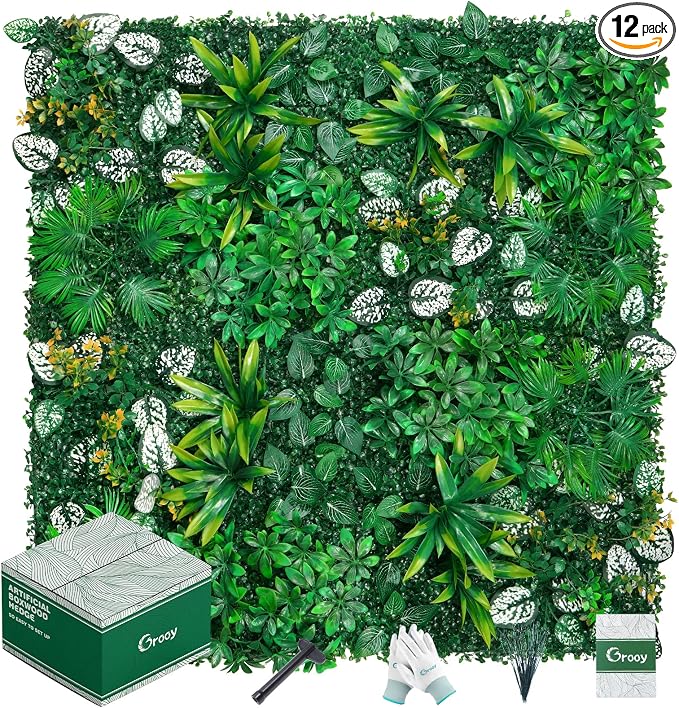 Grooy Artificial Hedge Grass Wall, Boxwood Panels 20"x20", UV Protected Privacy by FEELTHENEWWORLD