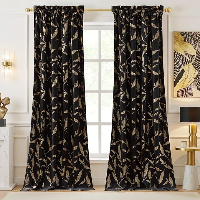 NICETOWN Black Velvet Curtains 2 Panels by NICETOWN