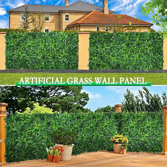 Yangrass 8pcs 20''x20'' Grass Wall Panels, Artificial Hedge Panels Greenery Wall - Image 6