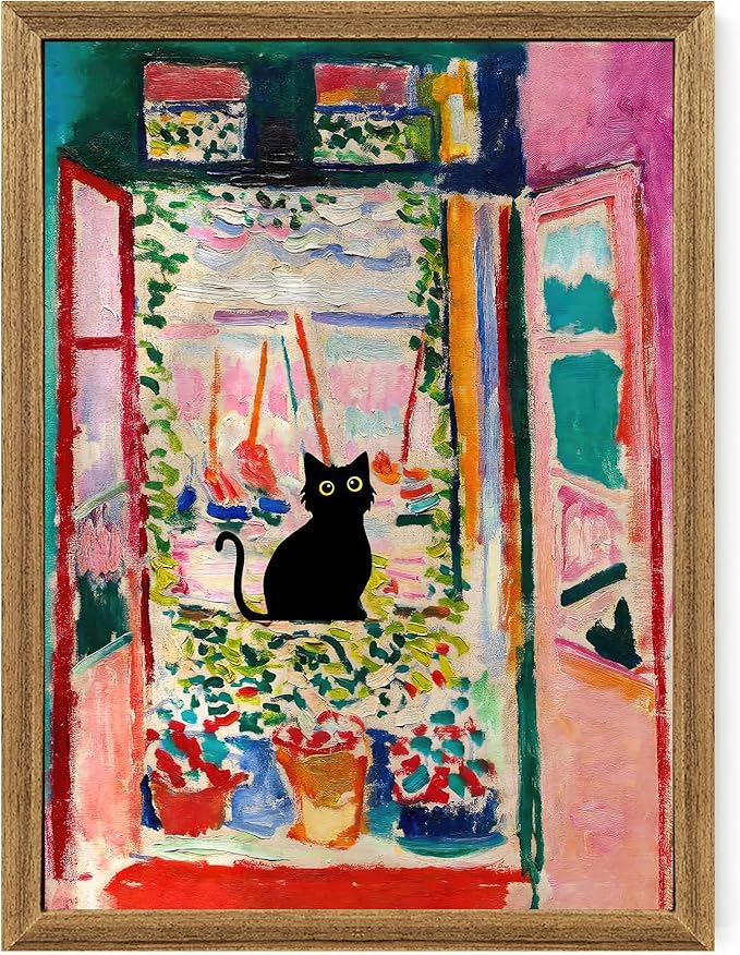 Fantasy Artists Henri Matisse Cat Wall Art, Framed Open Window Black Cat Canvas by Unknown
