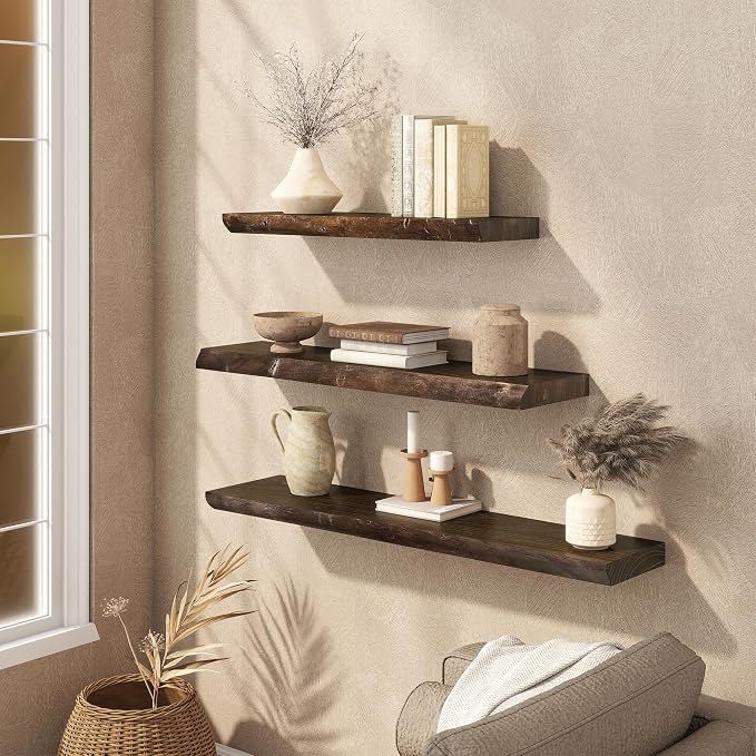 Floating Shelves Set of 2, Solid Elm Wood Wall Shelves 24 Inch - Image 5