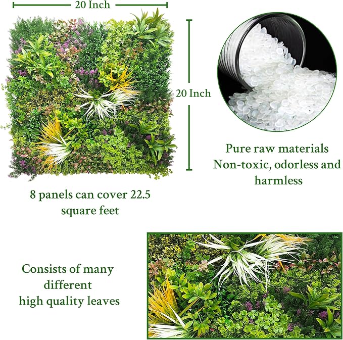 ODTORY Artificial Greenery Grass Wall Panels: 20''x 20'' 8P UV-Anti Faux Ivy - Image 2