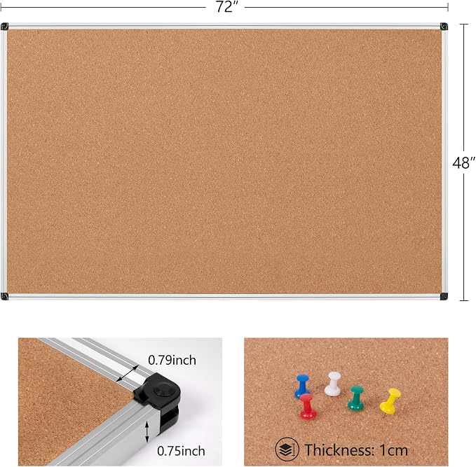 Extra Large Cork Bulletin Board 72" X 48", Wall Mounted Notice Pin Board - Image 5