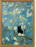 Fantasy Artists Van Gogh's Almond Blossom Funny Black Cat Canvas Wall Art by Unknown