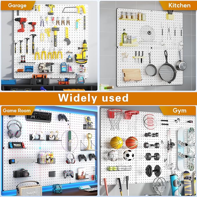 Peg Board, Total 32” x 32”, 4 Pack White Peg Board Panels, 50lbs Load Capacity - Image 7