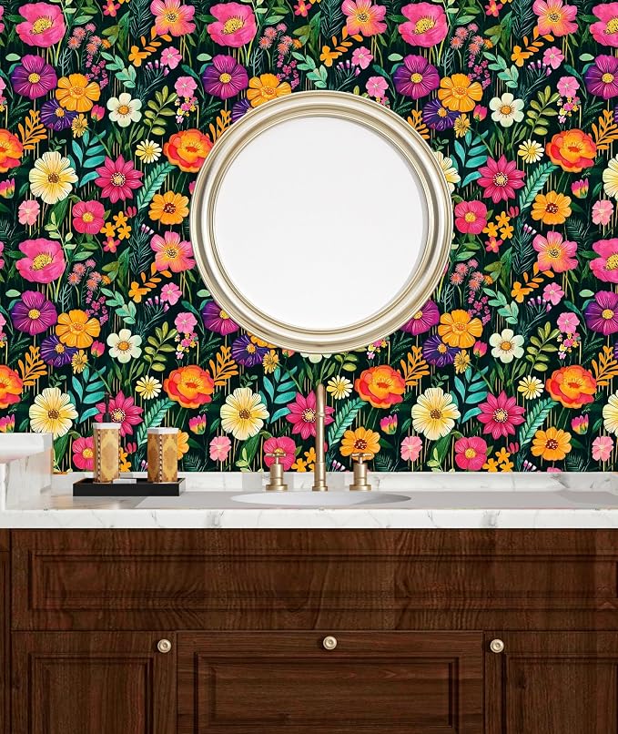 BOKEBEVE Watercolor Floral Wallpaper Peel and Stick Colorful Contact Paper - Image 3