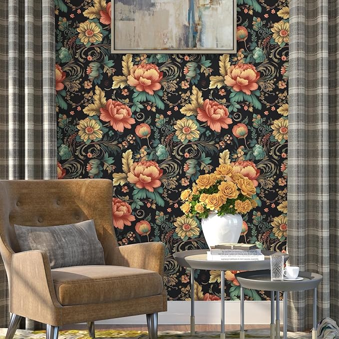 BOKEBEVE Extra Long Colorful Floral Peel and Stick Wallpaper Boho Vibrant - Image 2