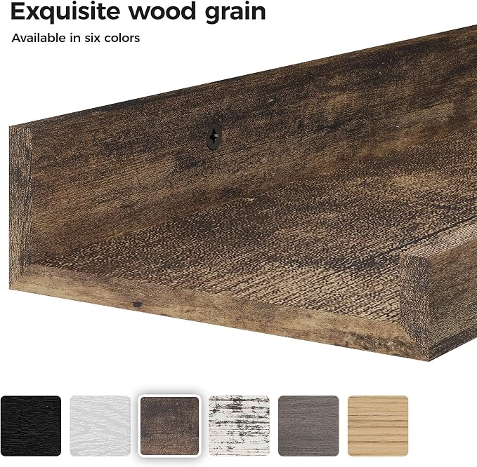 upsimples 6 Pack Wooden Floating Shelves, Wall Storage Decor Shelf - Image 3