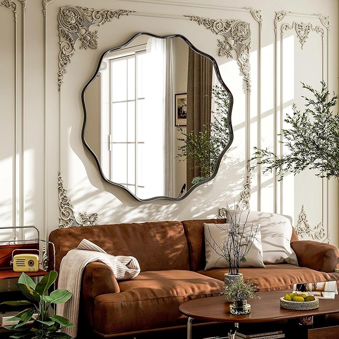VooBang Black Scalloped Large Circle Mirror, Hanging Leaning by VooBang