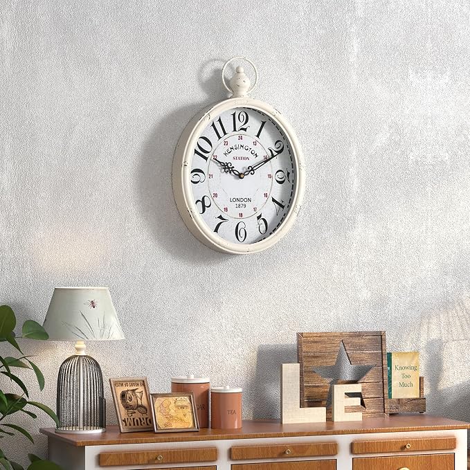 Menterry Oval Retro Wall Clock, Rustic Vintage Style, Battery Operated Silent - Image 5