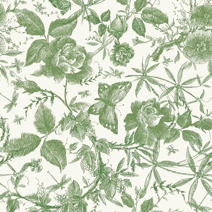 JiffDiff Floral Vintage Wallpaper Peel and Stick，Green Rose Wallpaper Removable - Image 7