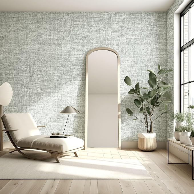 Amiya Grasscloth Grey Wallpaper 17.3"x120" Peel and Stick Faux Fabric Linen - Image 8