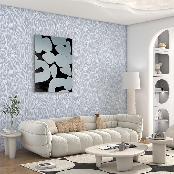 Theper Blue Wallpaper 17.3"×118" Modern Striped Peel and Stick Wallpaper Boho - Image 4