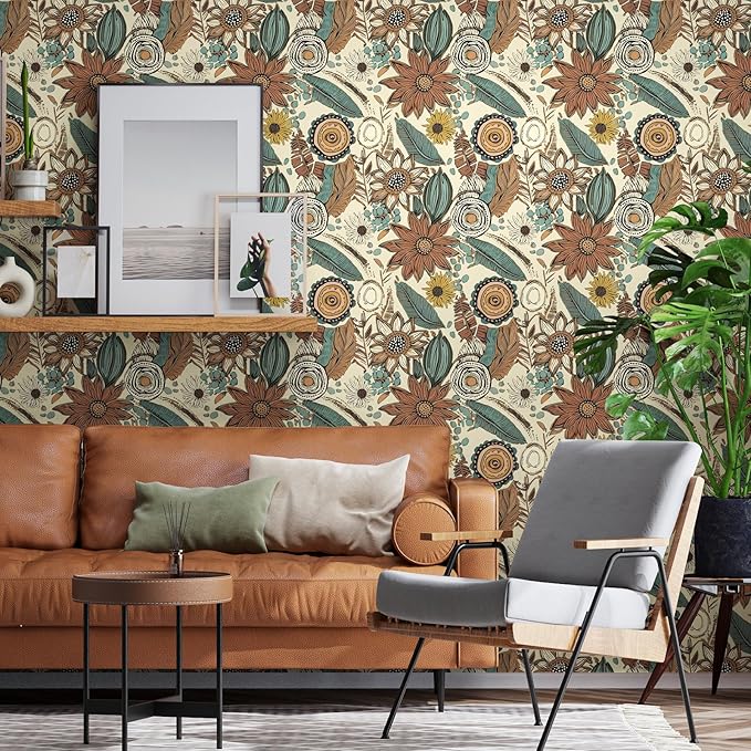 Boho Wallpaper Peel and Stick, Vintage Floral Contact Paper 17.5" x 118" - Image 3