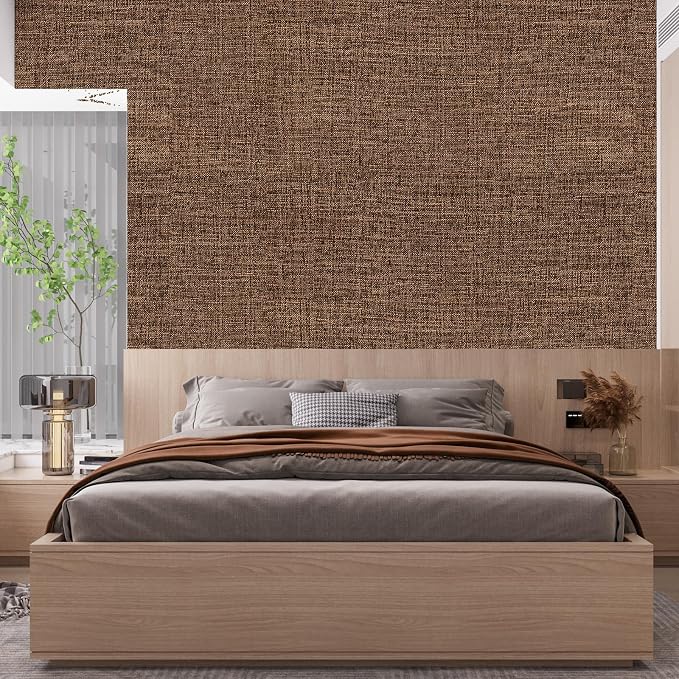Brown Grasscloth Peel and Stick Wallpaper 17.3"x120" Faux Linen Textured - Image 5