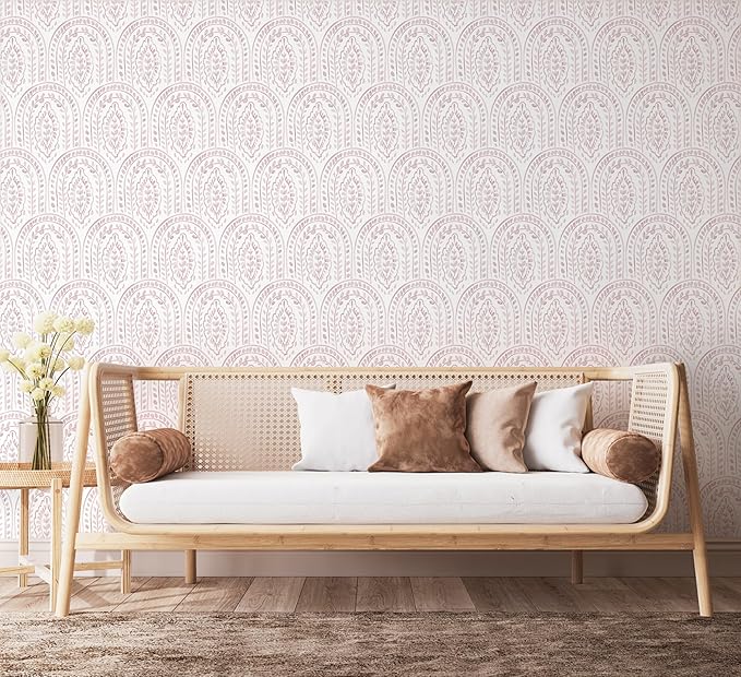 EeeComing Pink Peel and Stick Wallpaper Boho Wall Paper Peel and Stick Modern - Image 6