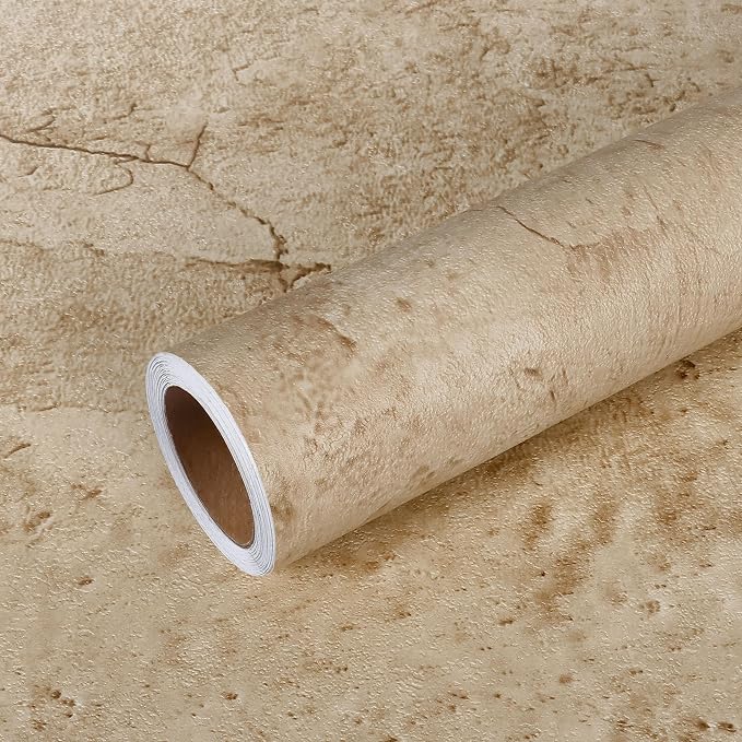 VEELIKE Aged Tan Concrete Wallpaper Peel and Stick Textured Distressed Concrete - Image 7