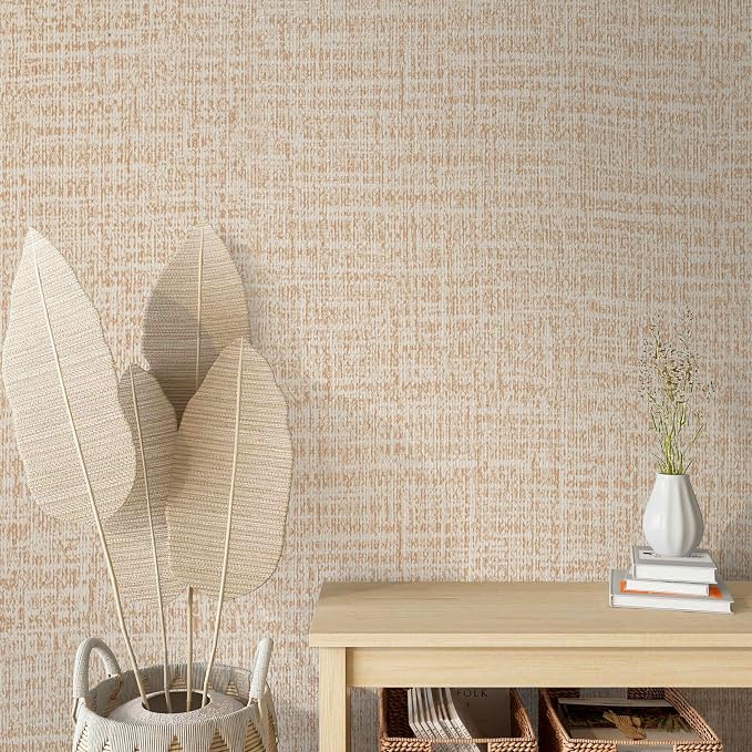 Guvana Grasscloth Peel and Stick Wallpaper Beige Textured Contact Paper Modern - Image 2