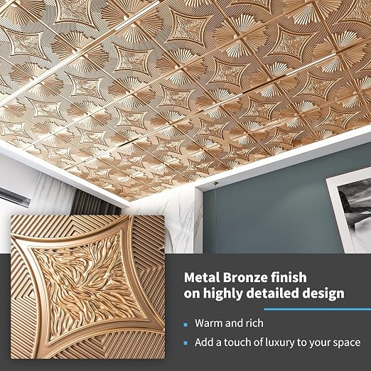 Art3d Drop Ceiling Tiles 24x24 in Bronze, 3D Wainscoting Panels Glue Up 2x2 - Image 3