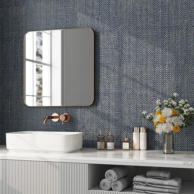 FunStick 24"x200" Dark Blue and Gold Grasscloth Peel and Stick Wallpaper - Image 2