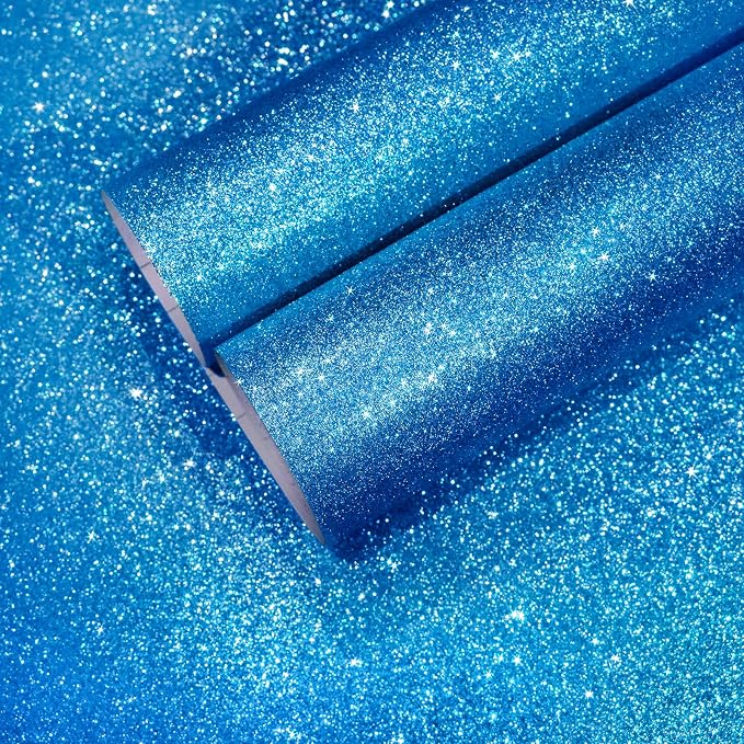 CHIHUT Sparkle Blue Glitter Wallpaper Stick and Peel 15.7''x100'' Self Adhesive by CHIHUT