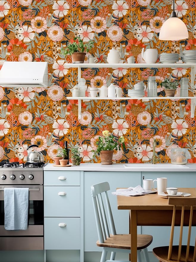 HAOKHOME Boho Peel and Stick Wallpaper Floral Wall Paper Removable - Image 3