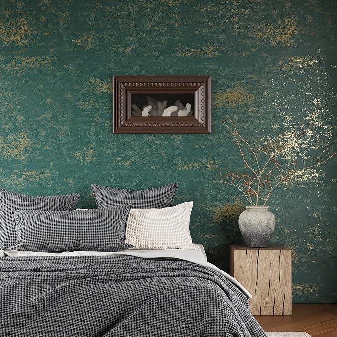VEELIKE Distressed Teal Gold Metallic Wallpaper Peel and Stick Plaster Concrete - Image 2
