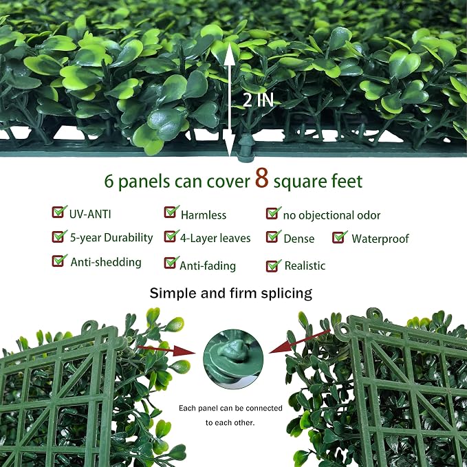 ODTORY Artificial Grass Wall Panels:16" X 12" 6P UV-Anti Greenery Boxwood - Image 3