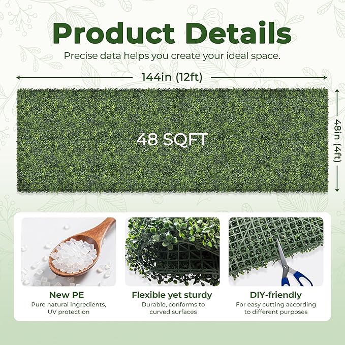 Artificial Boxwood Backdrop Roll: 48"x144" UV-Anti Greenery Faux Grass Hedge - Image 2