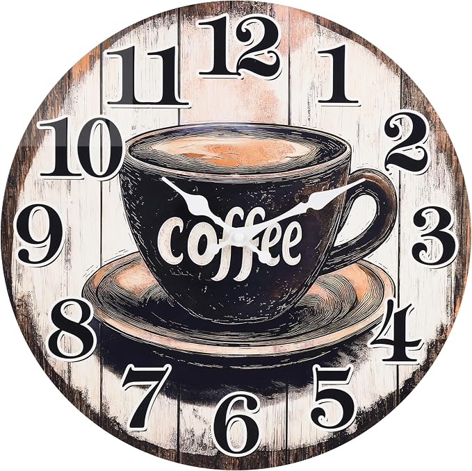 Large Kitchen Clock Decor, Decorative Coffee Wall Clocks Battery Operated by HorizentWallClock