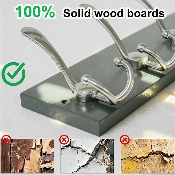 SKOLOO Creations Forest Green Solid Wood Wall Mounted Coat Rack, 10 Hooks - Image 3