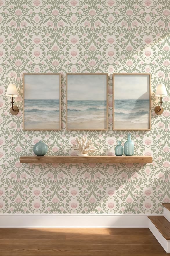 YXTII 590.5" × 17.3" Floral Wallpaper Peel and Stick Pink and Green Wallpaper - Image 7