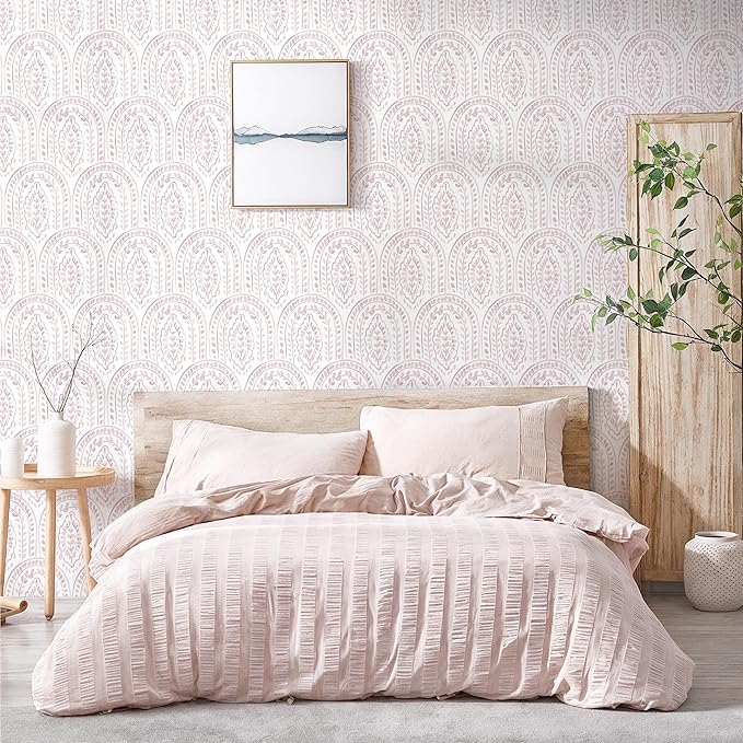 EeeComing Pink Peel and Stick Wallpaper Boho Wall Paper Peel and Stick Modern - Image 3