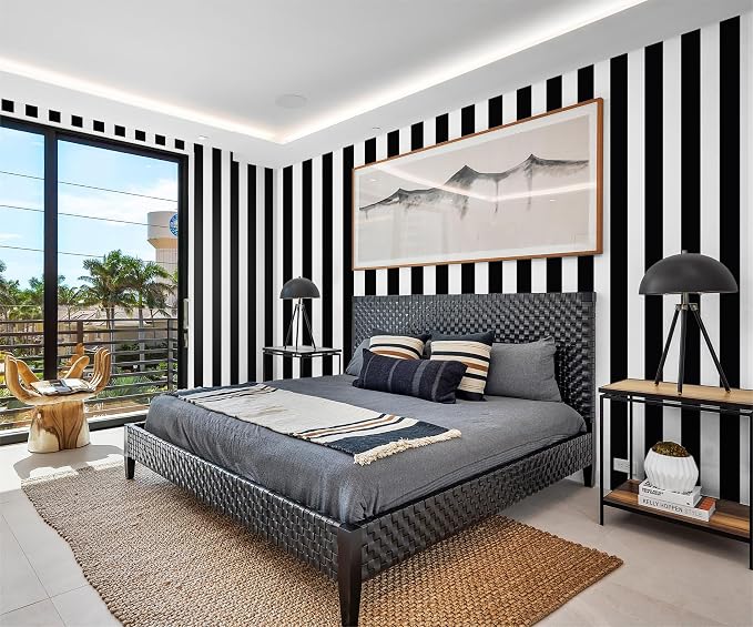 Guvana 472.4"x17.7" Striped Peel and Stick Wallpaper Black and White - Image 6