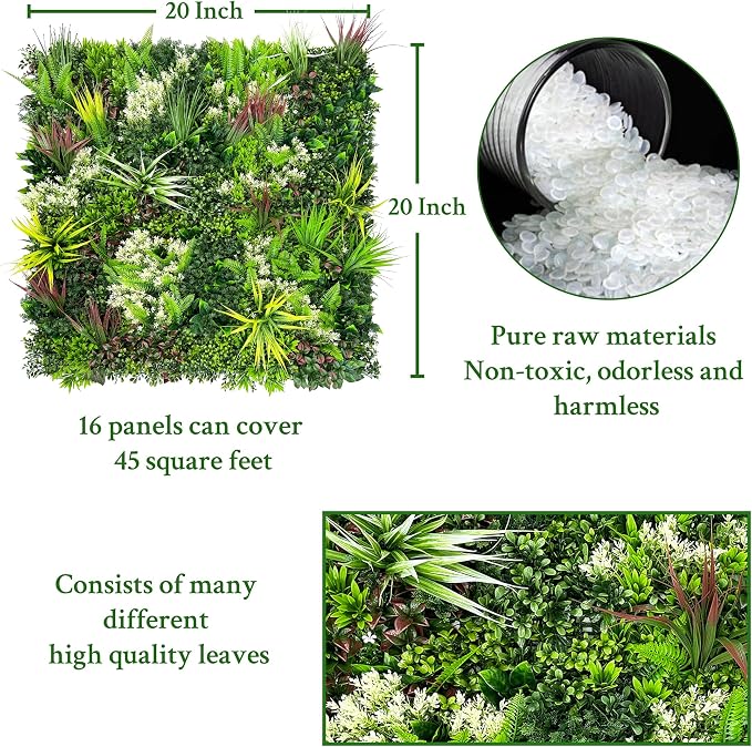 ODTORY Artificial Plant Wall Panels: 20"×20" 16P UV-Anti Faux Grass Wall - Image 2