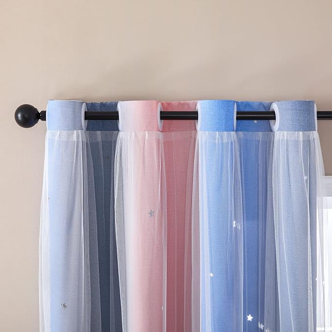 XiDi Curtains for Bedroom Decor, Rainbow PinkGreyBlue-34-96 - Image 2
