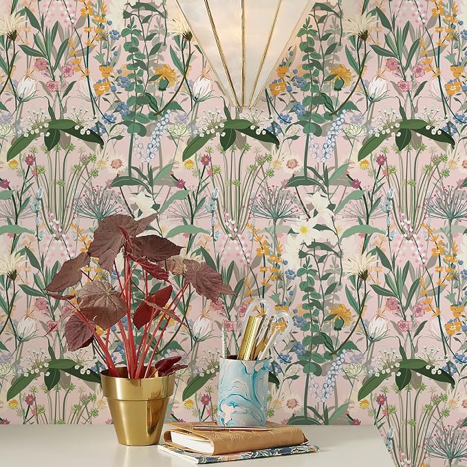 JiffDiff Floral Wallpaper Peel and Stick 17.3"x118" Pink Farm Wildwood Stick on - Image 6