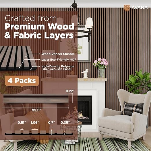 Avana Modern Acoustic Wood Wall Panels – 93.2x11.25 Inch Panels – Fits 94x12 - Image 4
