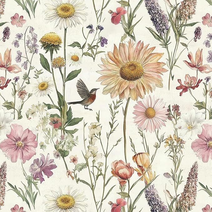 Livebor Floral Peel and Stick Wallpaper Floral Bird Contact Paper 16.9inch x by LiveborDirectWallpaper
