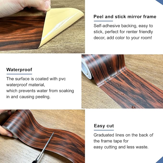 TIANLDD 27 FT Wood Grain Wallpaper Border, Removable Waterproof Mirror Border - Image 4