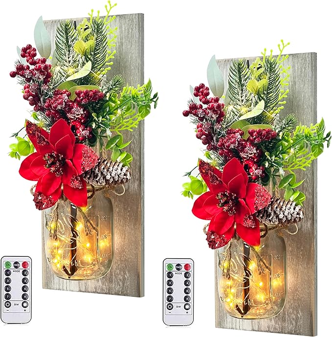 Mason Jars Sconce Decor Rustic Wall Sconces Handmade Wall Art Hanging Design by HOMECOR