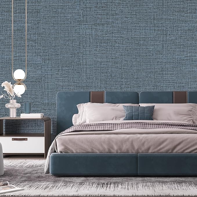 Blue Gray Grasscloth Peel and Stick Wallpaper 17.3"x480" Faux Linen Textured - Image 7