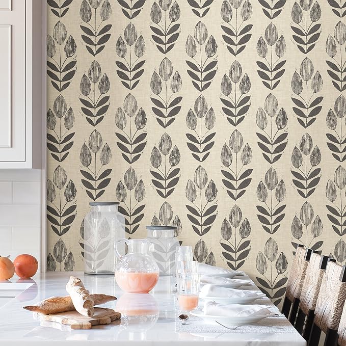 NuWallpaper Folk Tulip Peel and Stick Wallpaper, Textured Removable Wallpaper - Image 2