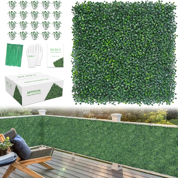 20x20Inch 9Pcs Grass Wall Panels, 4 Layers UV-Anti Boxwood Greenery Hedge by BCBLF