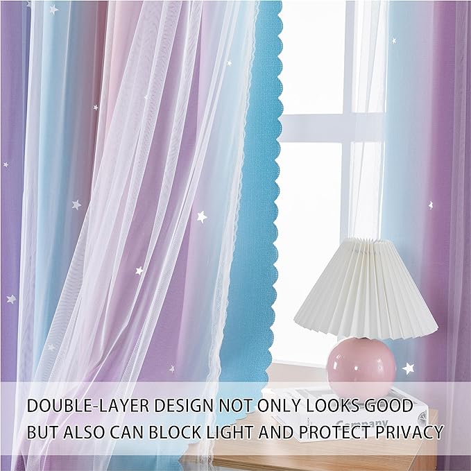 XiDi Purple Curtains for Bedroom, Curtain for Kids Room - Image 2