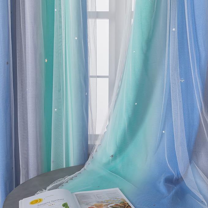 XiDi Curtains for Bedroom Decor, Rainbow BluGrenGrey-52-45 - Image 5