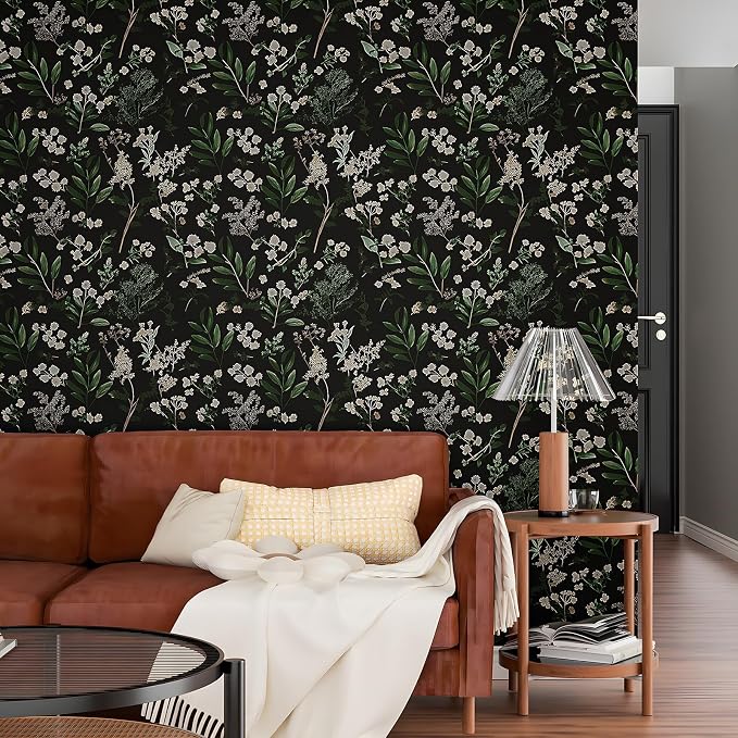 Laatse Dark Floral Wallpaper Peel and Stick Green Leaf Wallpaper Vintage - Image 5